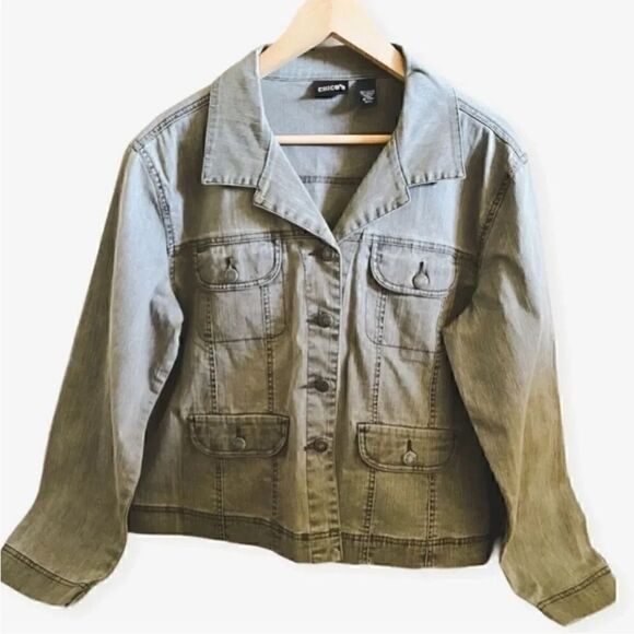 Chico’s Gray Distressed Military Denim Lightweight Women Jacket
SZ 2 - Picture 1 of 6